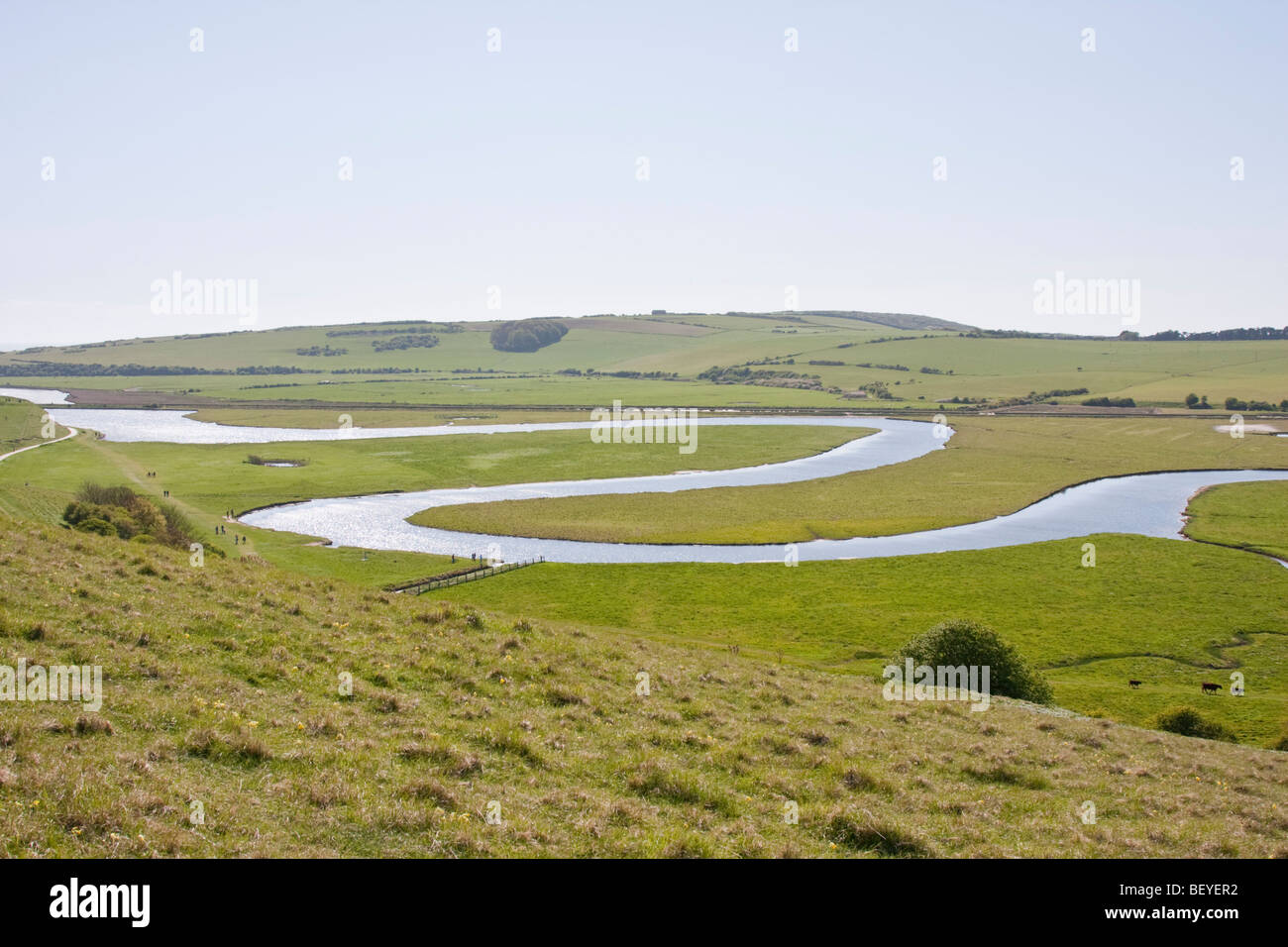 Fiume Cuckmere Ox-bow in East Sussex. Foto Stock