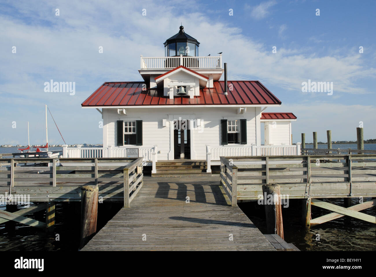 Una replica del Roanoke paludi faro situato sull Isola Roanoke. Foto Stock