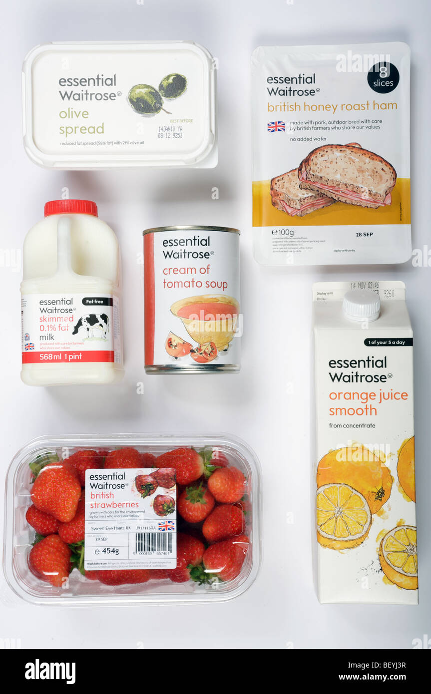 Waitrose essenziale gamma di marca propria cibo Foto Stock