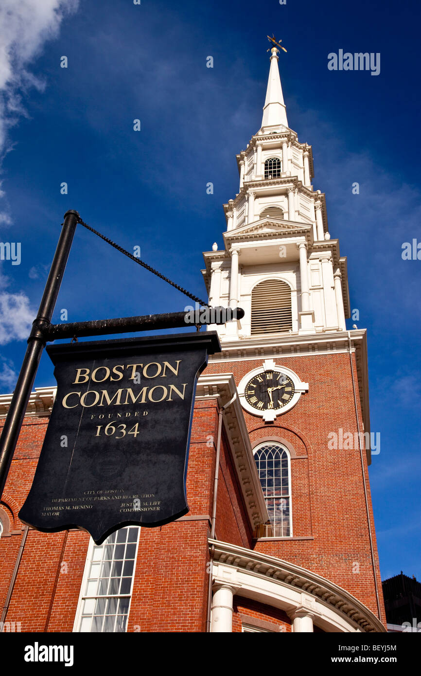 Park Street Chiesa accanto al Boston Common, Boston Massachusetts, STATI UNITI D'AMERICA Foto Stock