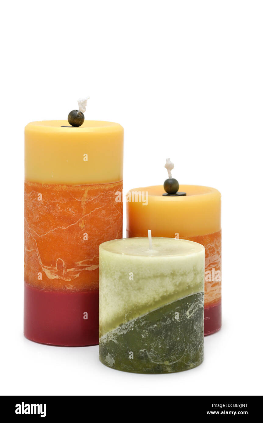 Le candele profumate - Mango, pesche e tè verde profumo Foto Stock