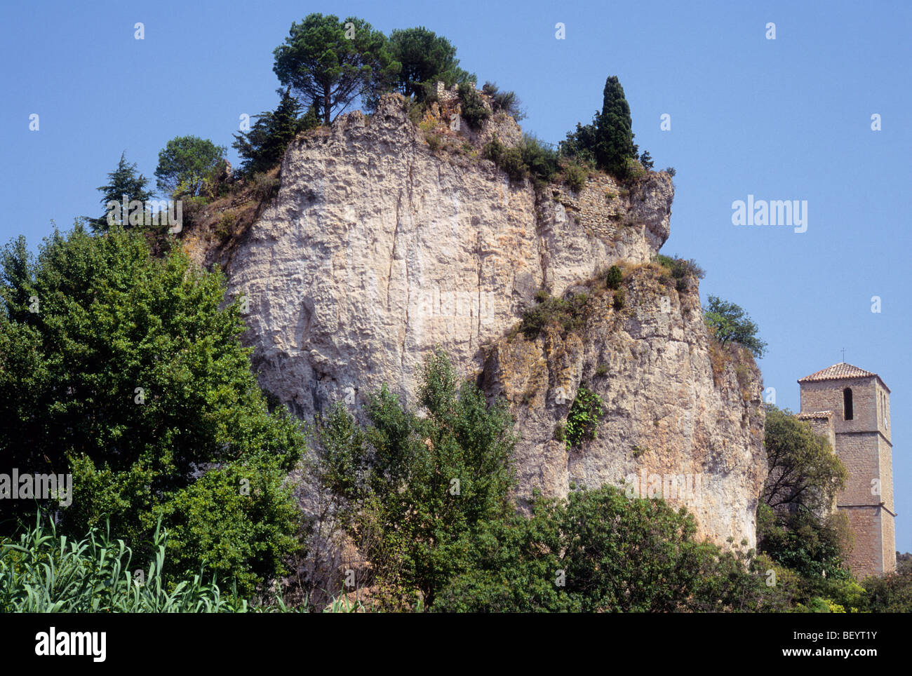 Francia Herault Cirque de Moureze de Languedoc Roussillon rovine del castello costruito sulle rocce Foto Stock