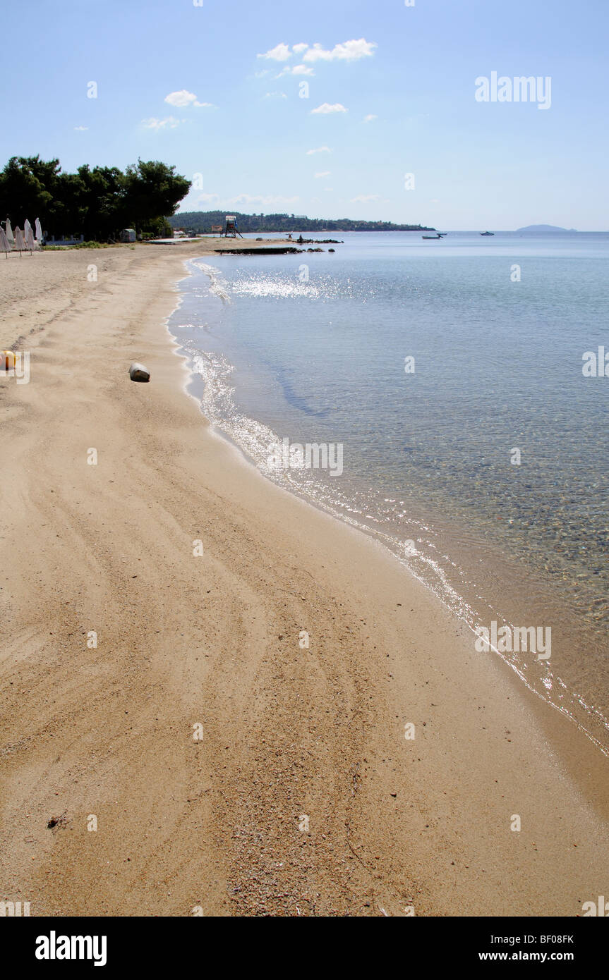 La spiaggia e il mare presso la località di villeggiatura di Nikiti Grecia settentrionale Foto Stock