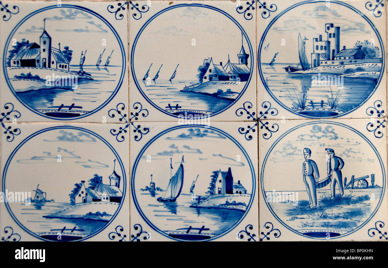 Piastrelle piastrelle blu delftware Amsterdam Paesi Bassi museum 17-18 secolo Foto Stock