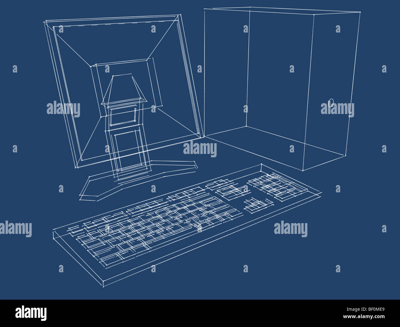 Progetto di un computer, monitor LCD e la tastiera in tre dimensioni Foto Stock