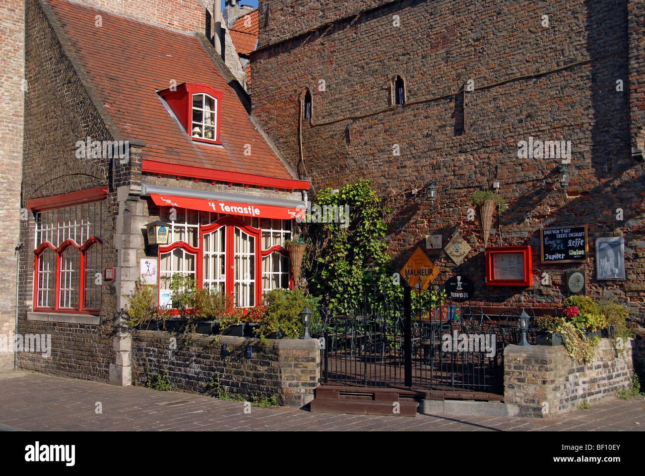 Terrazza bar, Bruges Bruges, Belgio Foto Stock