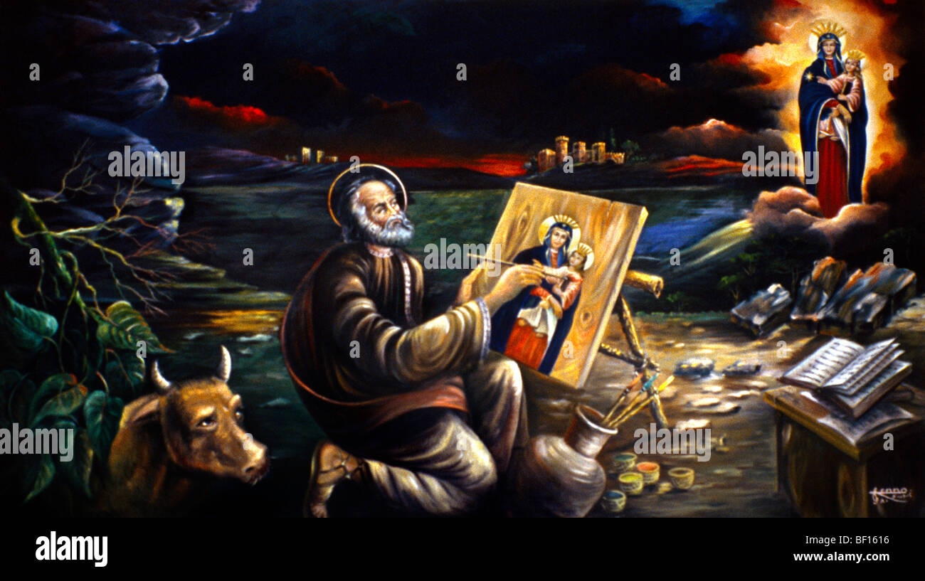 Deir el Qamar Libano Saidet Ell Talle Chiesa Maronita dipinto di San Luca patrono degli artisti Foto Stock