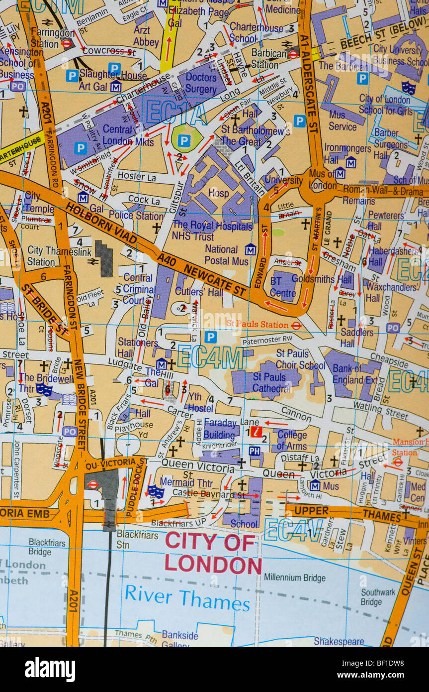 Mappa stradale della città di Londra Foto Stock