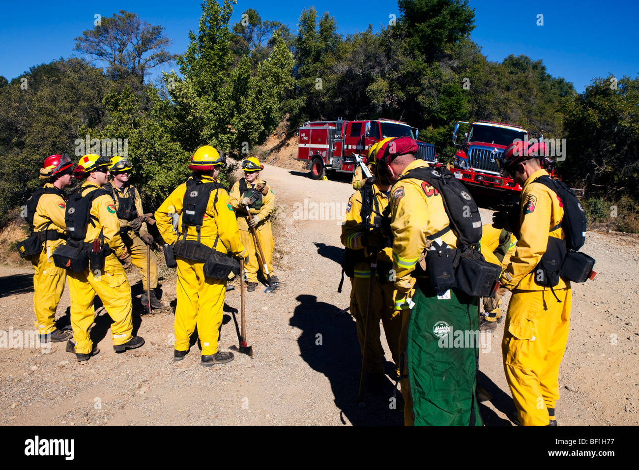 Wildland vigili del fuoco presso la California Loma wildfire nelle montagne di Santa Cruz. CALFIRE / CDF Foto Stock