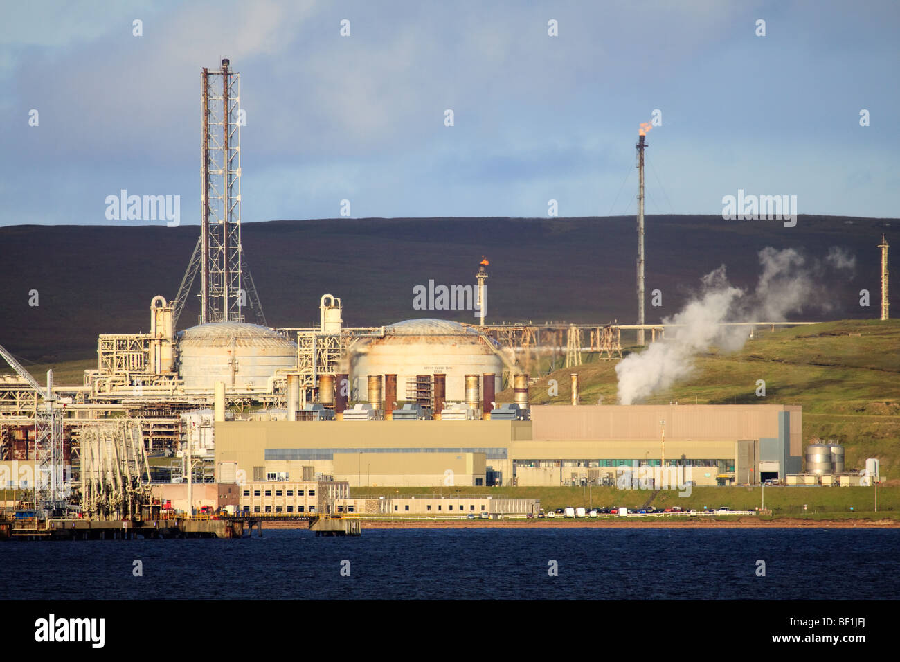 Sullom Voe terminale petrolifero, Isole Shetland. Foto Stock