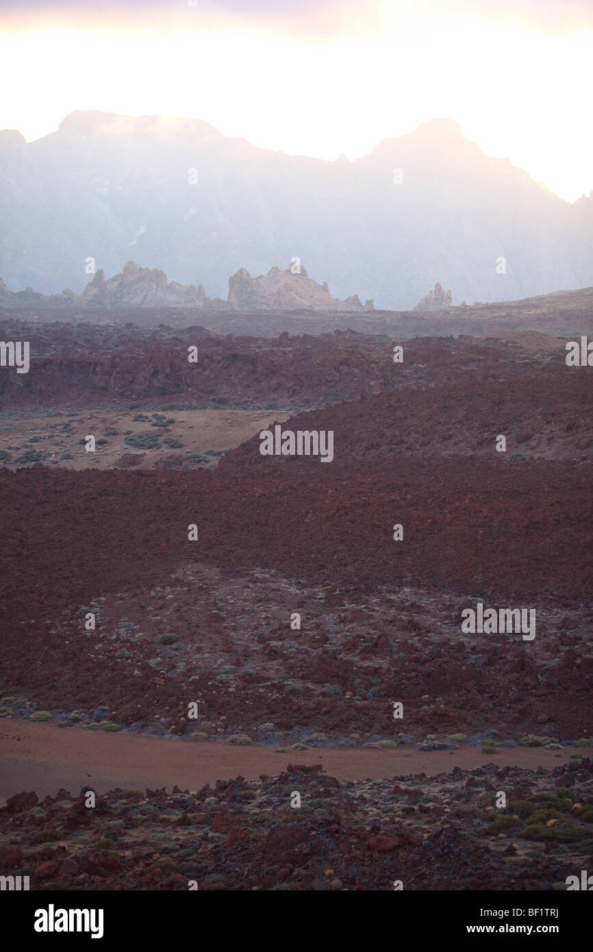 Tenerife, Isole Canarie, tramonto, montagna vulcanica di paesaggio, Parque Nacional del Teide, Las Canadas, Del Teide Foto Stock