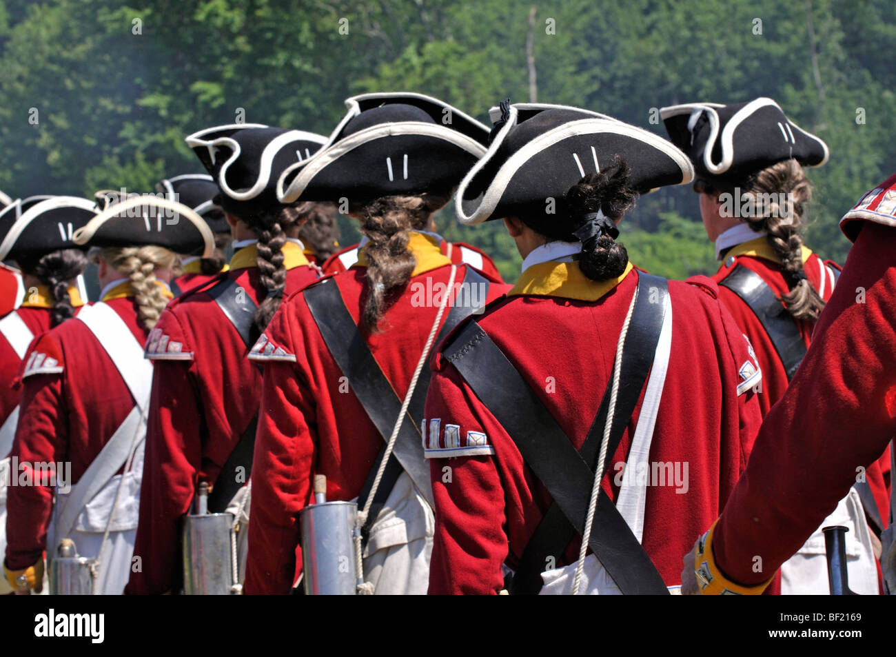 British Redcoats - costume guerra rivoluzionaria americana (1770's) era rievocazione Foto Stock