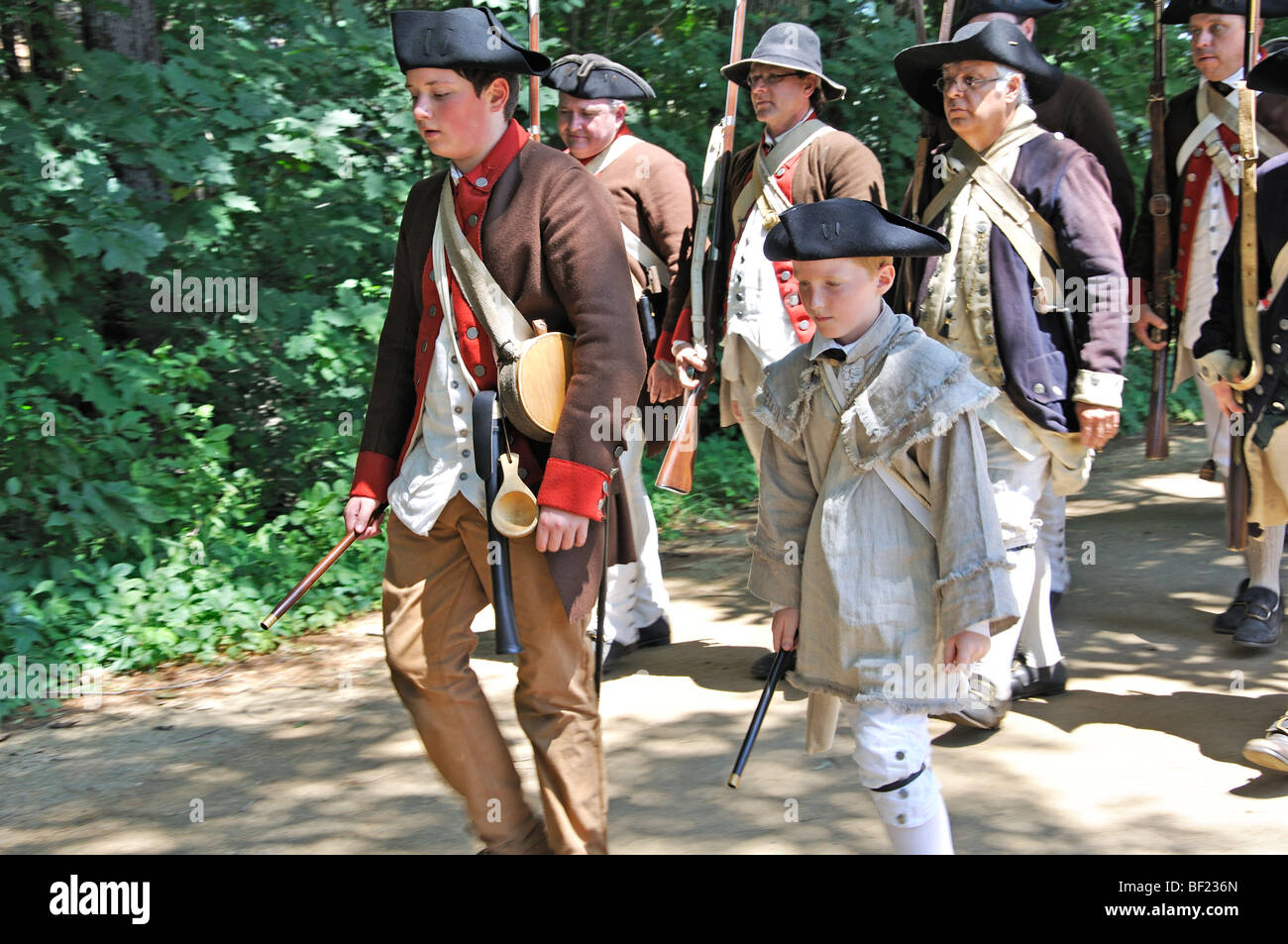 Patrioti americani - costume guerra rivoluzionaria americana (1770's) era rievocazione Foto Stock