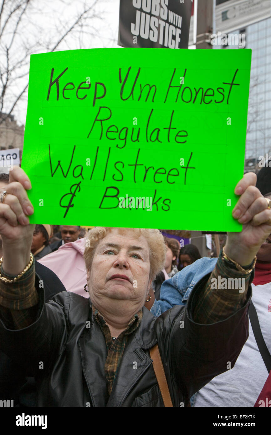 Rally Labor-Community contro grandi banche Foto Stock