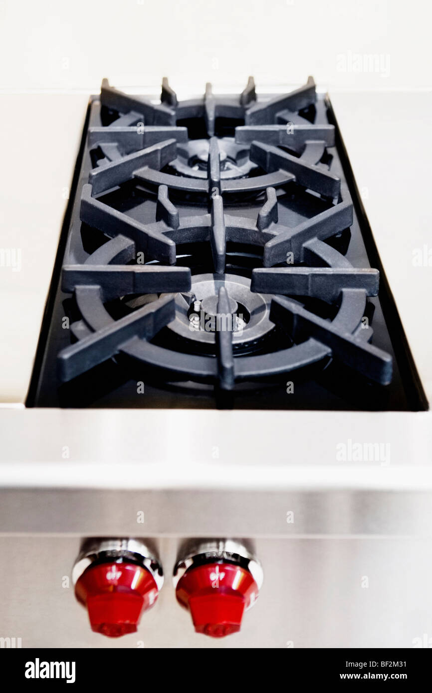 Close-up di un fornello a gas Foto Stock