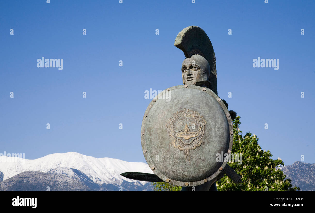 La Grecia, Sparta - Statua di re Leonidas Foto Stock