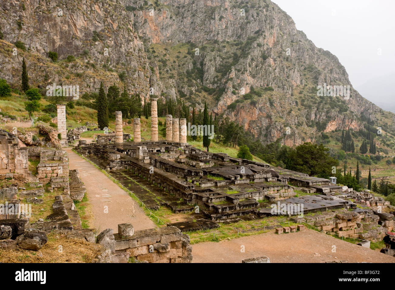 L antico sito di Delphi, Grecia del nord. Foto Stock