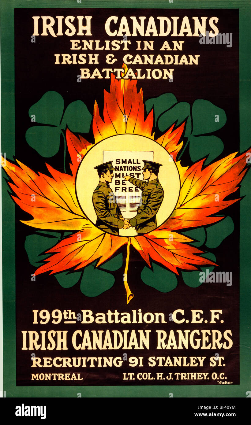 Irish canadesi. Arruolarsi in un irlandese e il battaglione canadese. Battaglione 199th C.E.F. Irlandese Rangers canadesi Foto Stock