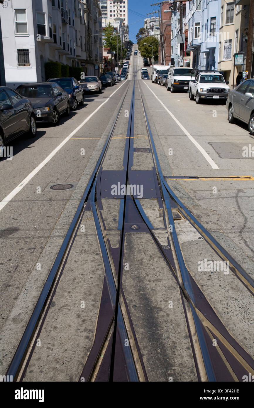 Funivia tracce nella strada laterale, San Francisco Foto Stock