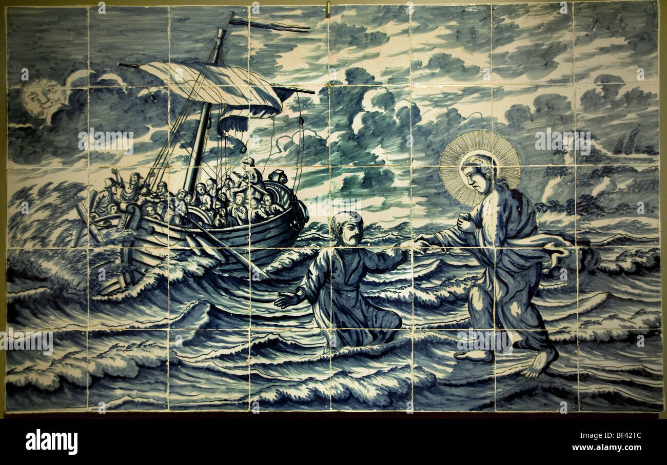 Piastrella con Gesù Cristo sul mare di Galilea Foto Stock