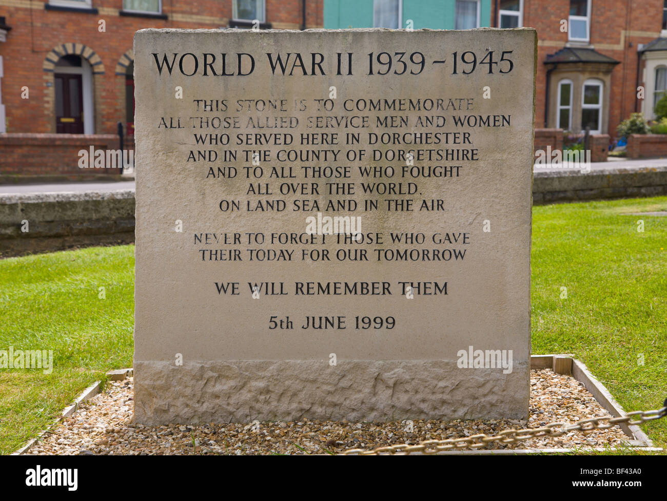 Il Memoriale della Seconda Guerra Mondiale la placca Dorchester Dorset Inghilterra Foto Stock