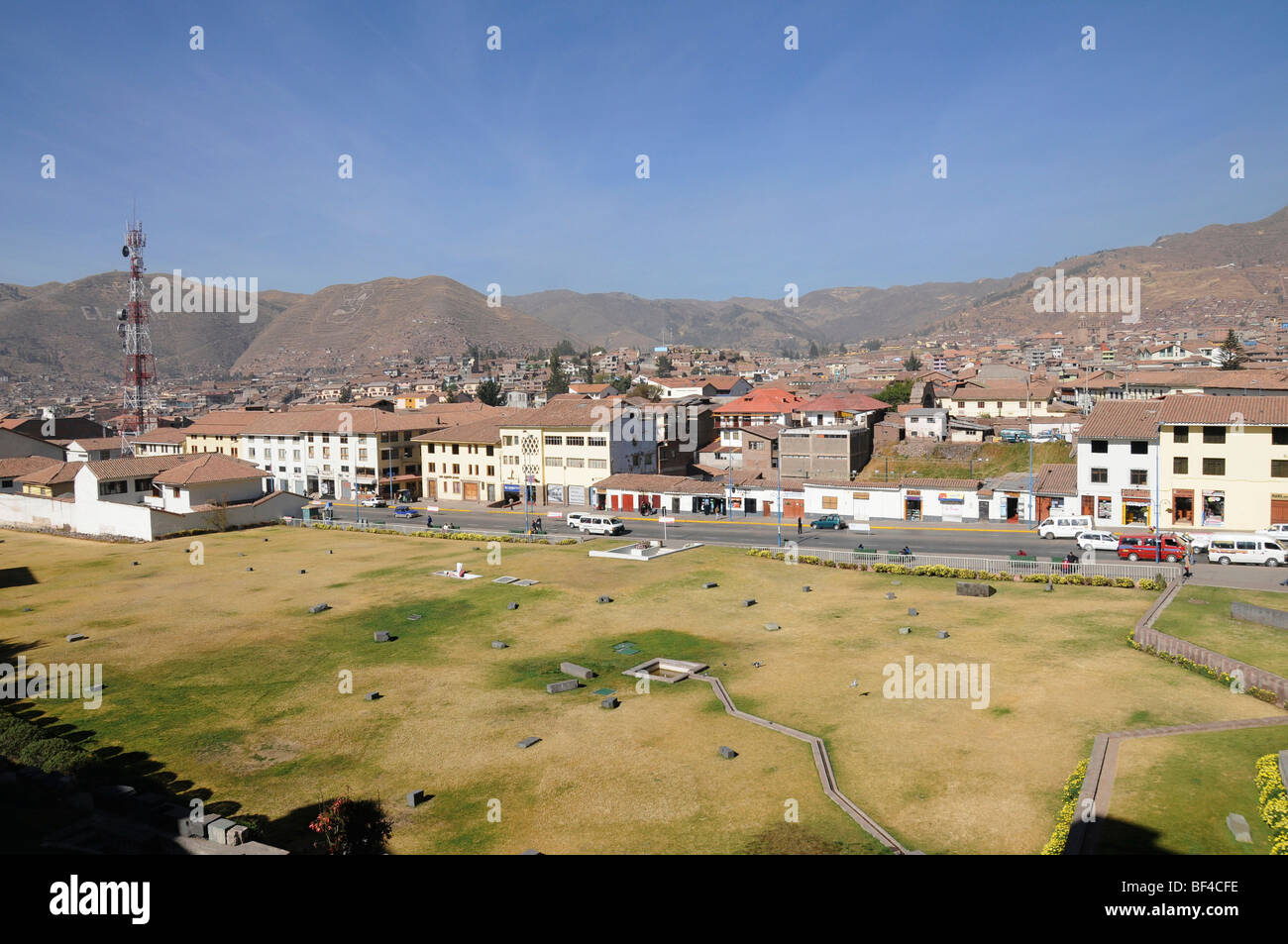 Vista sulla città di Cusco, Santo Domingo Monastero, Cusco, Inca insediamento, Quechua insediamento, Perù, Sud America, America Latina Foto Stock