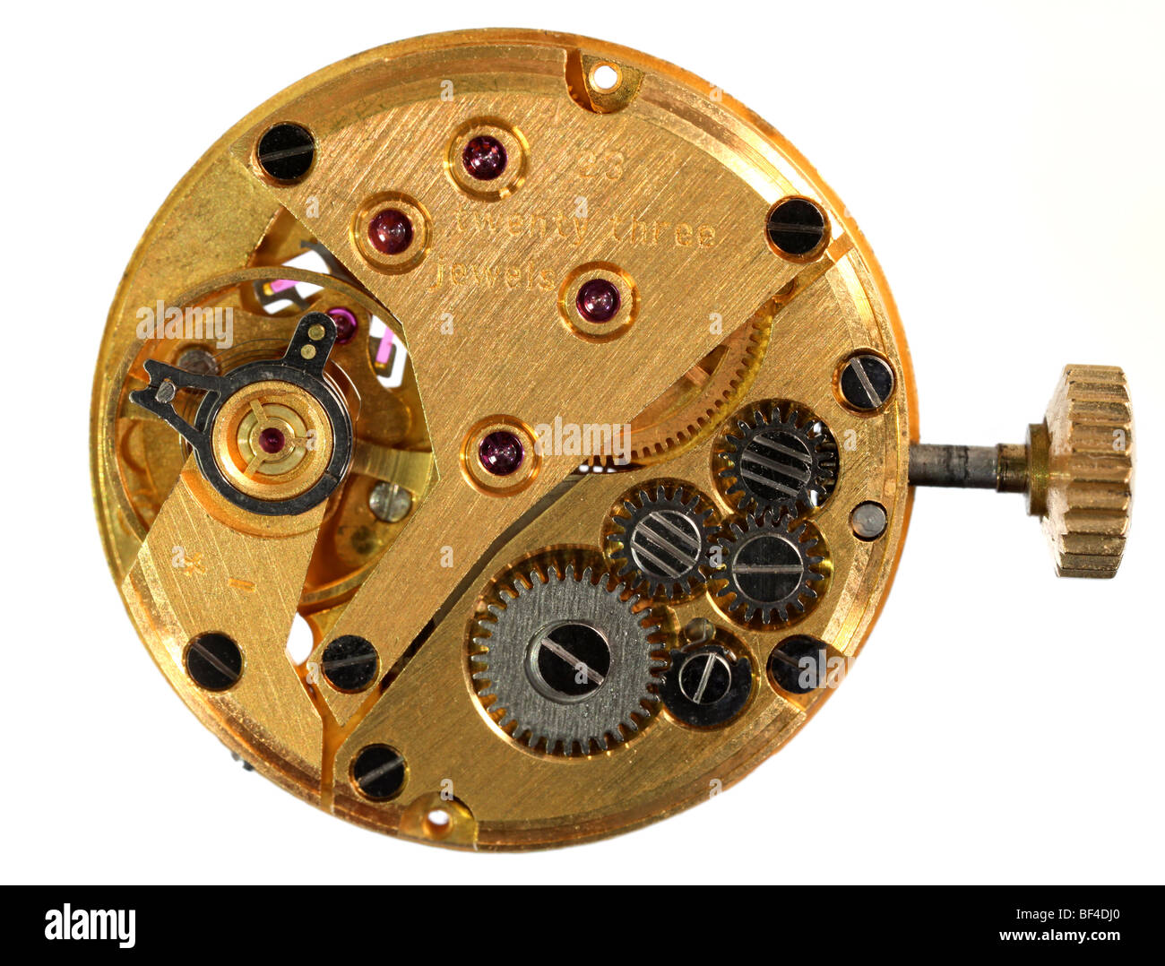 Vista del retro del funzionamento di un orologio da polso Foto Stock