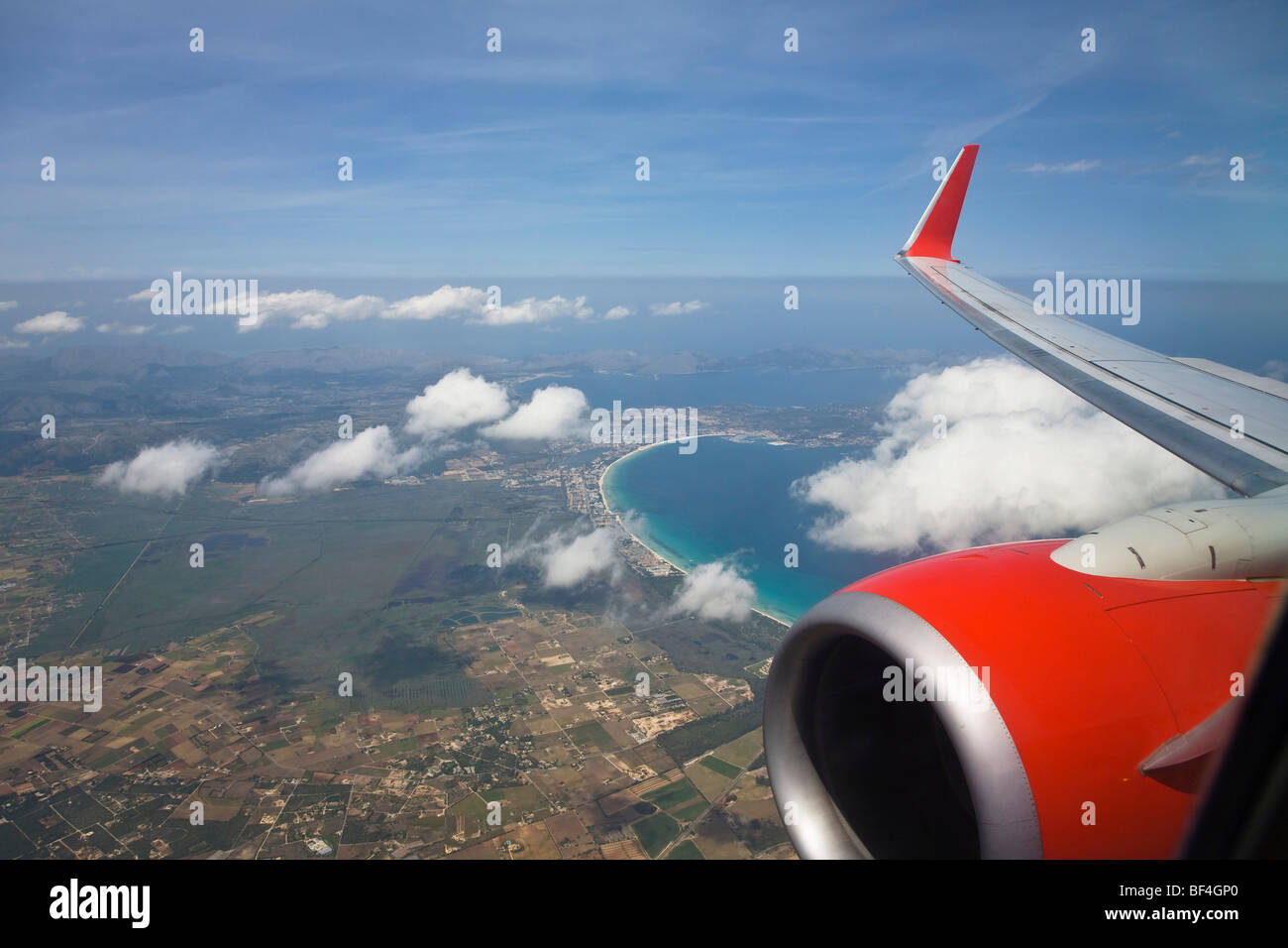 Baia di Alcudia, vista aerea a Maiorca Maiorca, isole Baleari, Spagna, Europa Foto Stock