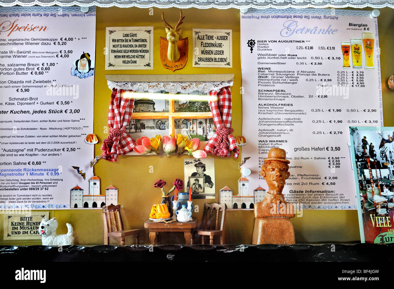 Il cibo e le bevande menu, Valentin Karlstadt Musaeum sulla porta Isartor Monaco di Baviera, Germania, Europa Foto Stock