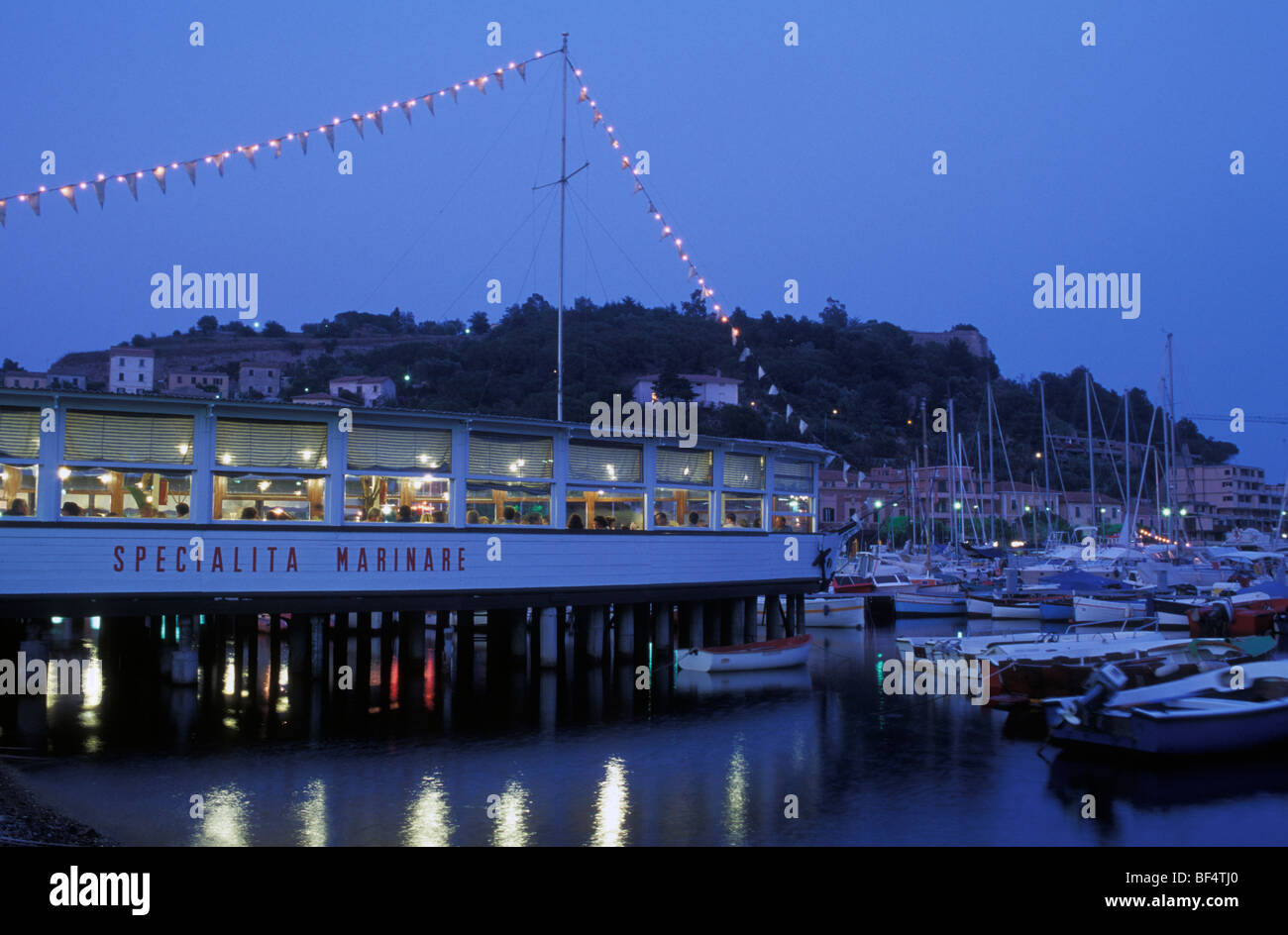 Ristorante, Porto, Porto Azzurro, Elba, Insel Elba, Toskana, Italien Foto Stock