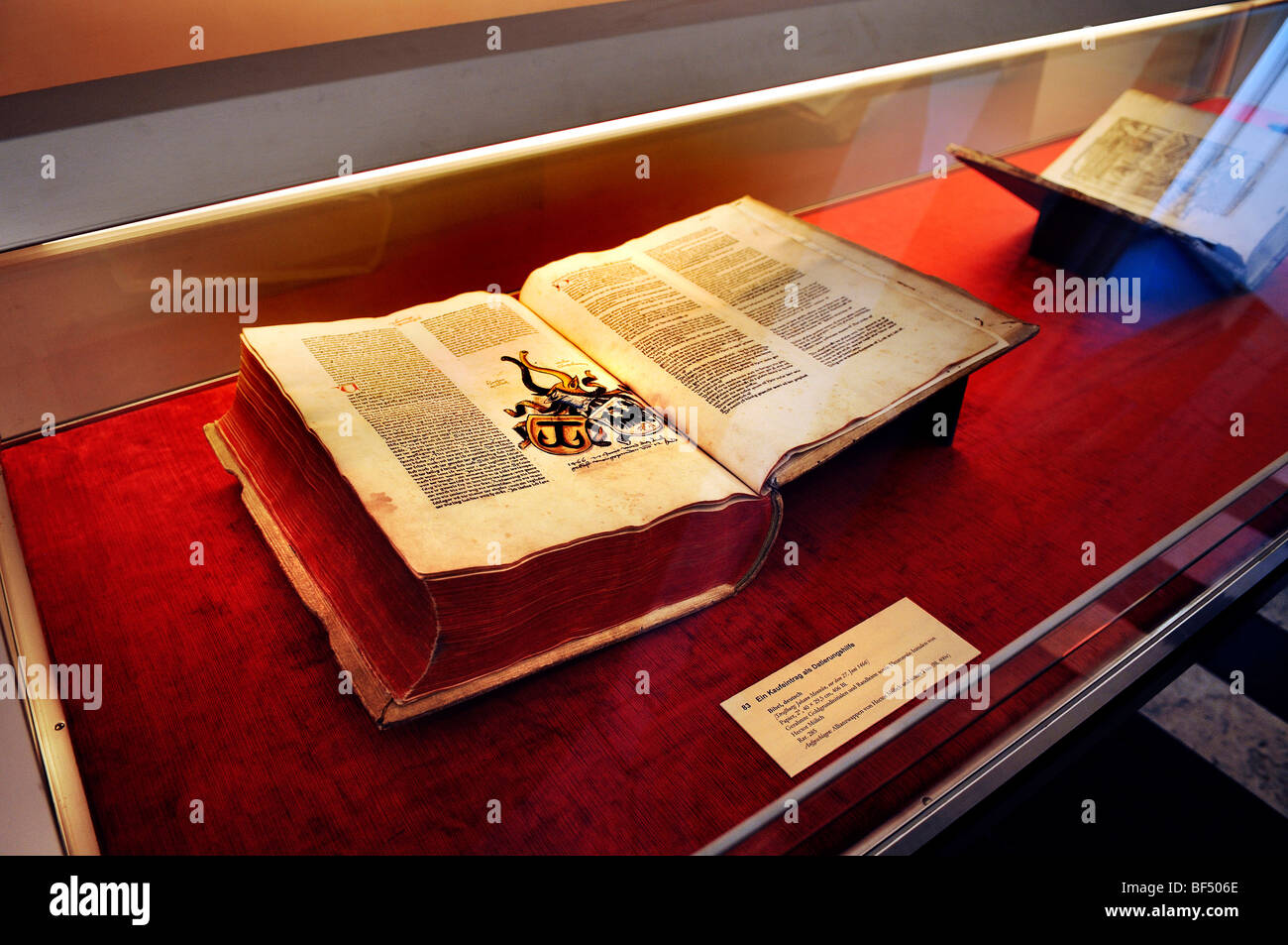 Biblioteca di Stato della Baviera, primo piano, mostra al tesoro, quando lettere divennero mobile - transizione di media nel xv c Foto Stock