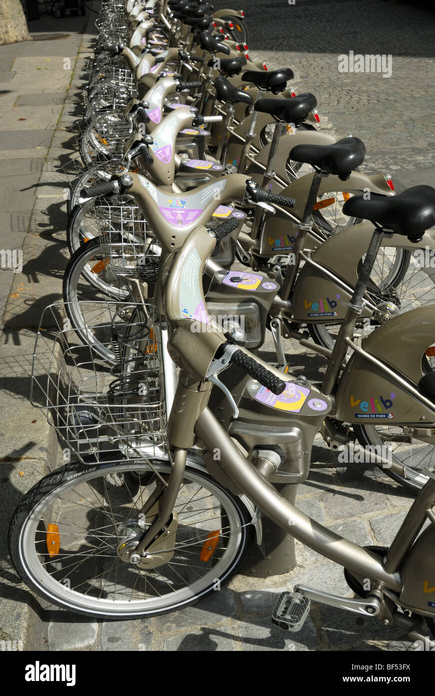 Velib, Noleggio biciclette, Parigi, Francia Foto Stock