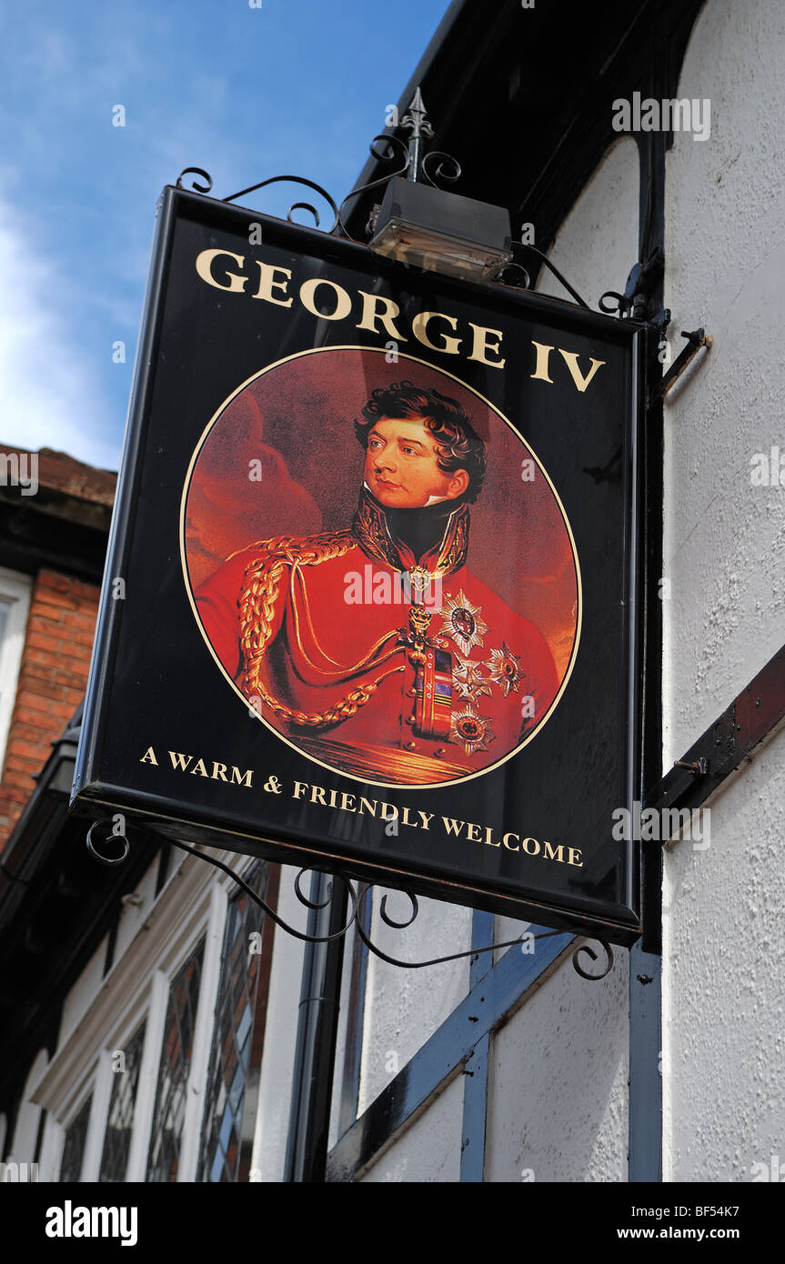 Pub segno, George IV, alesaggio Street, Lichfield, Staffordshire, England, Regno Unito, Europa Foto Stock