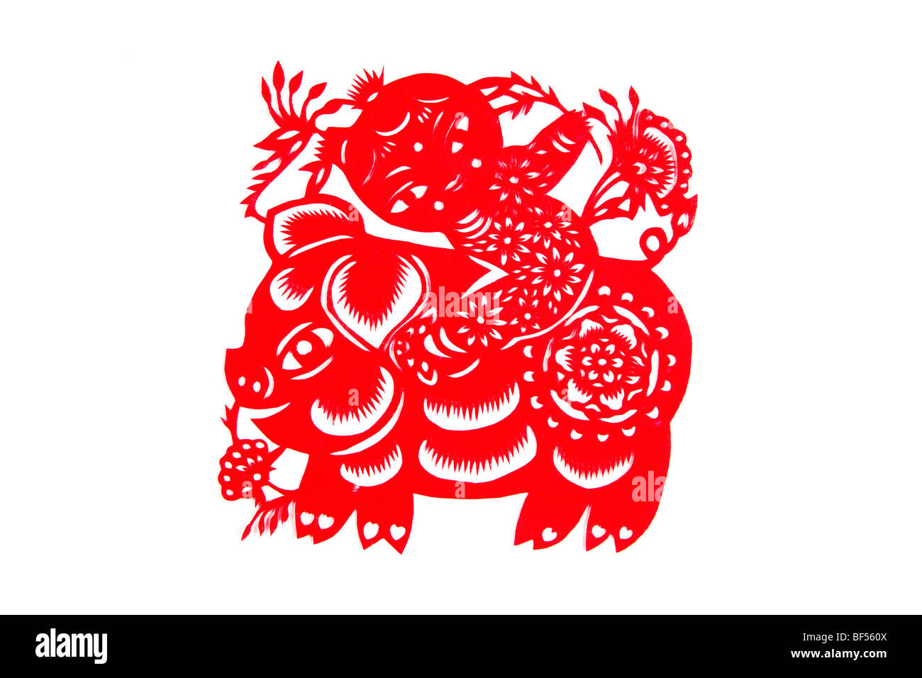 Taglio della carta pezzo con oroscopo cinese maiale, Pechino, Cina Foto Stock