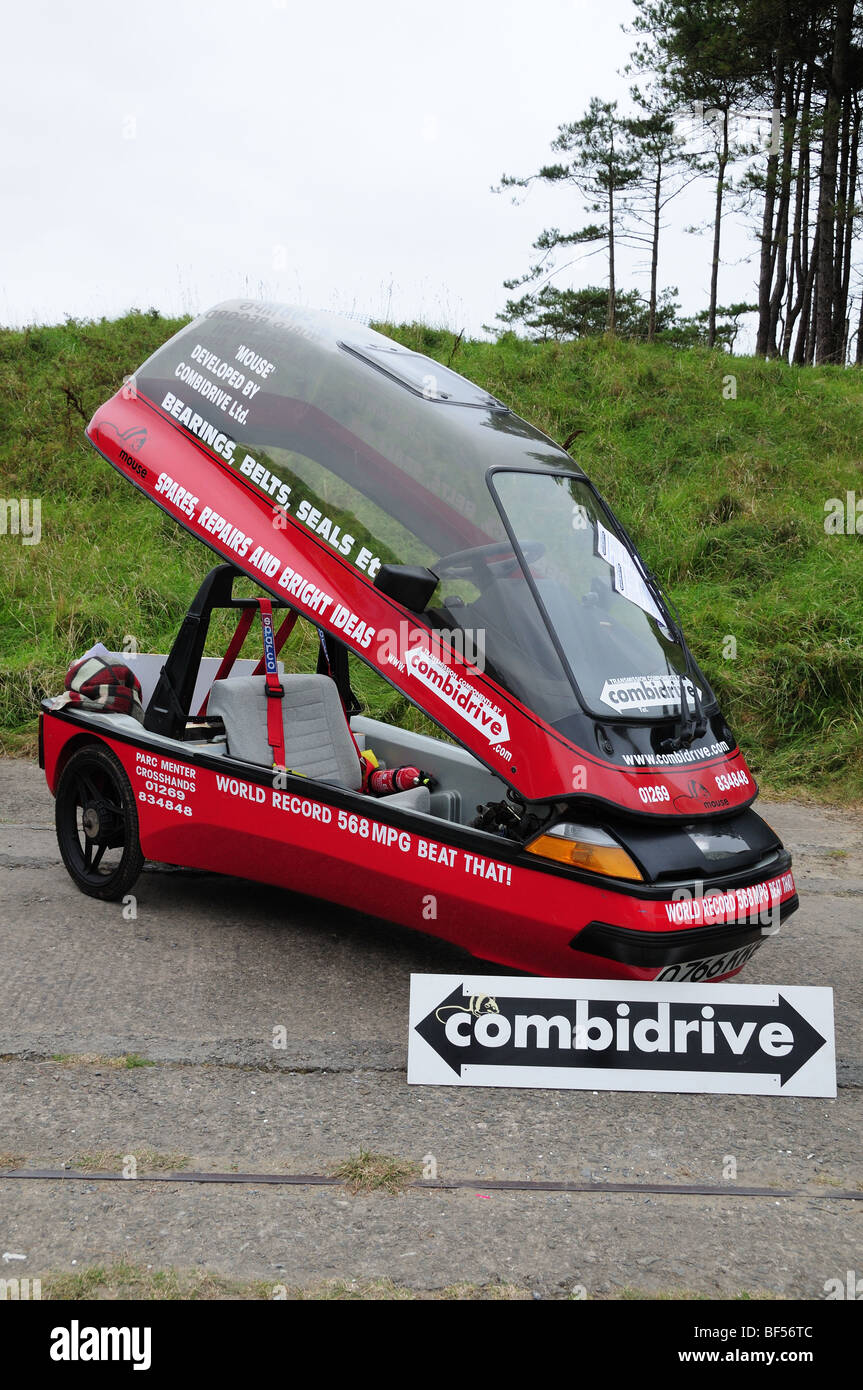 Il record del mondo di rottura Mouse Combidrive vettura raggiunto 568 mpg presso Shell chilometraggio marathon Pembrey Country Park Carmarthenshire Foto Stock