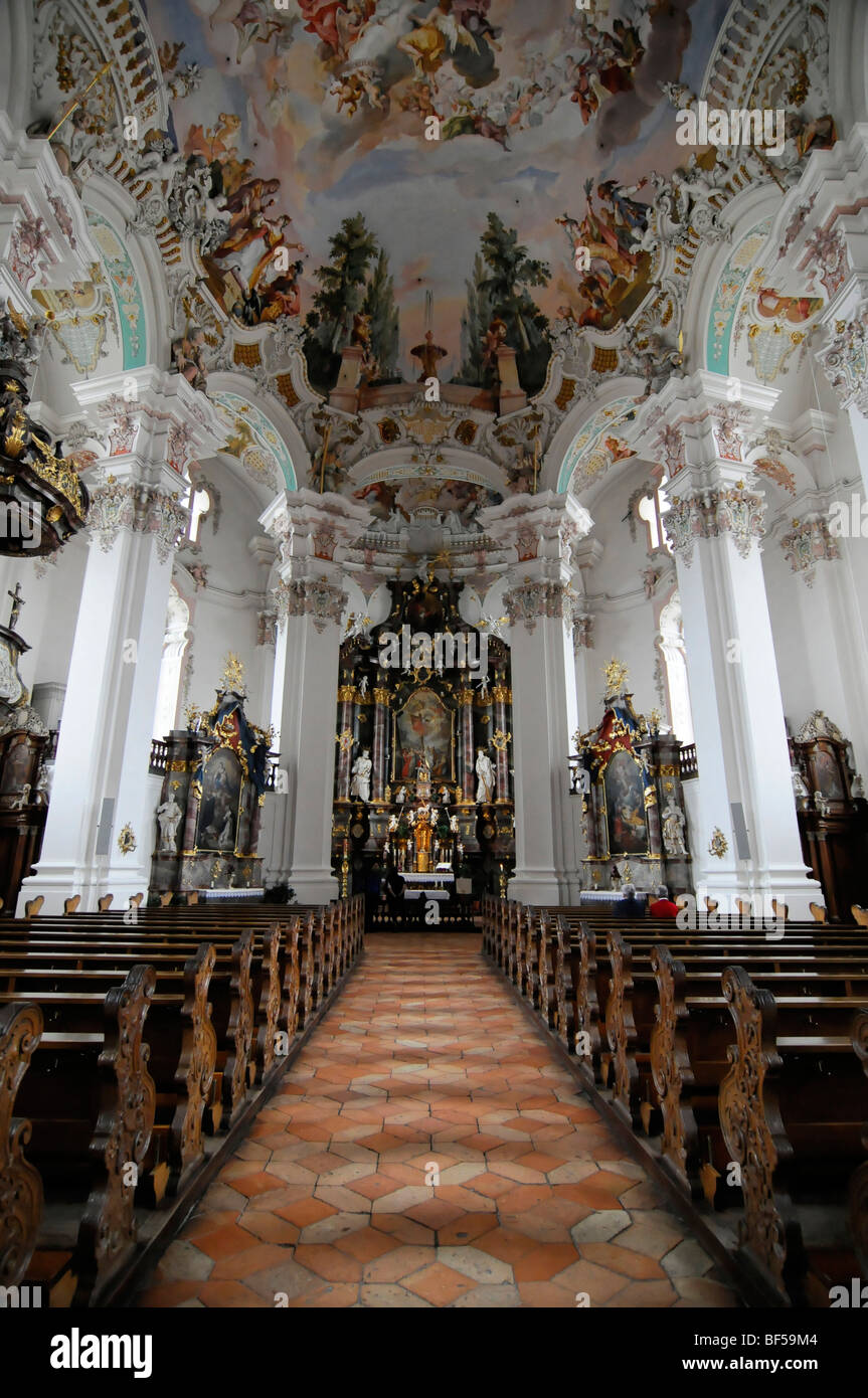 Interno, la Chiesa del pellegrinaggio di Steinhausen, costruito dai fratelli Zimmermann 1728-1731, Steinhausen, Baden-Wuerttemberg, Tedesco Foto Stock