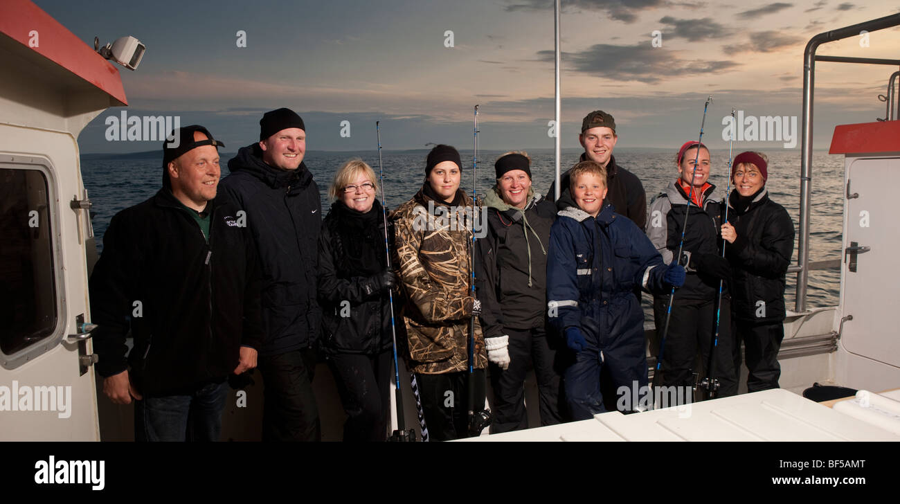 Il gruppo per la pesca del merluzzo bianco, il Nord Atlantico, Raufarhofn, Islanda Foto Stock
