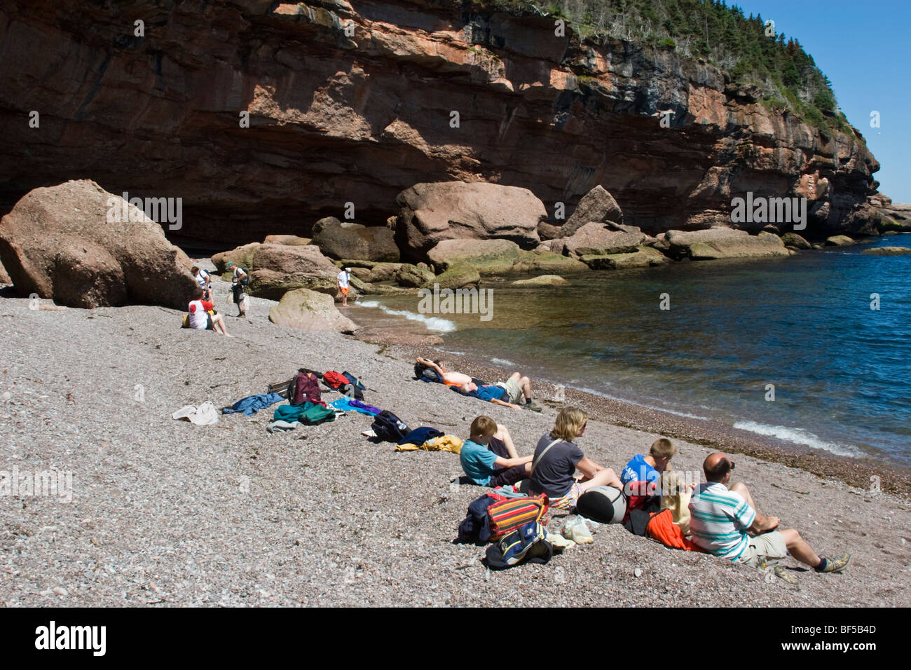 Per coloro che godono di una spiaggia privata sulla Bonaventure Island in Québec Canada Foto Stock