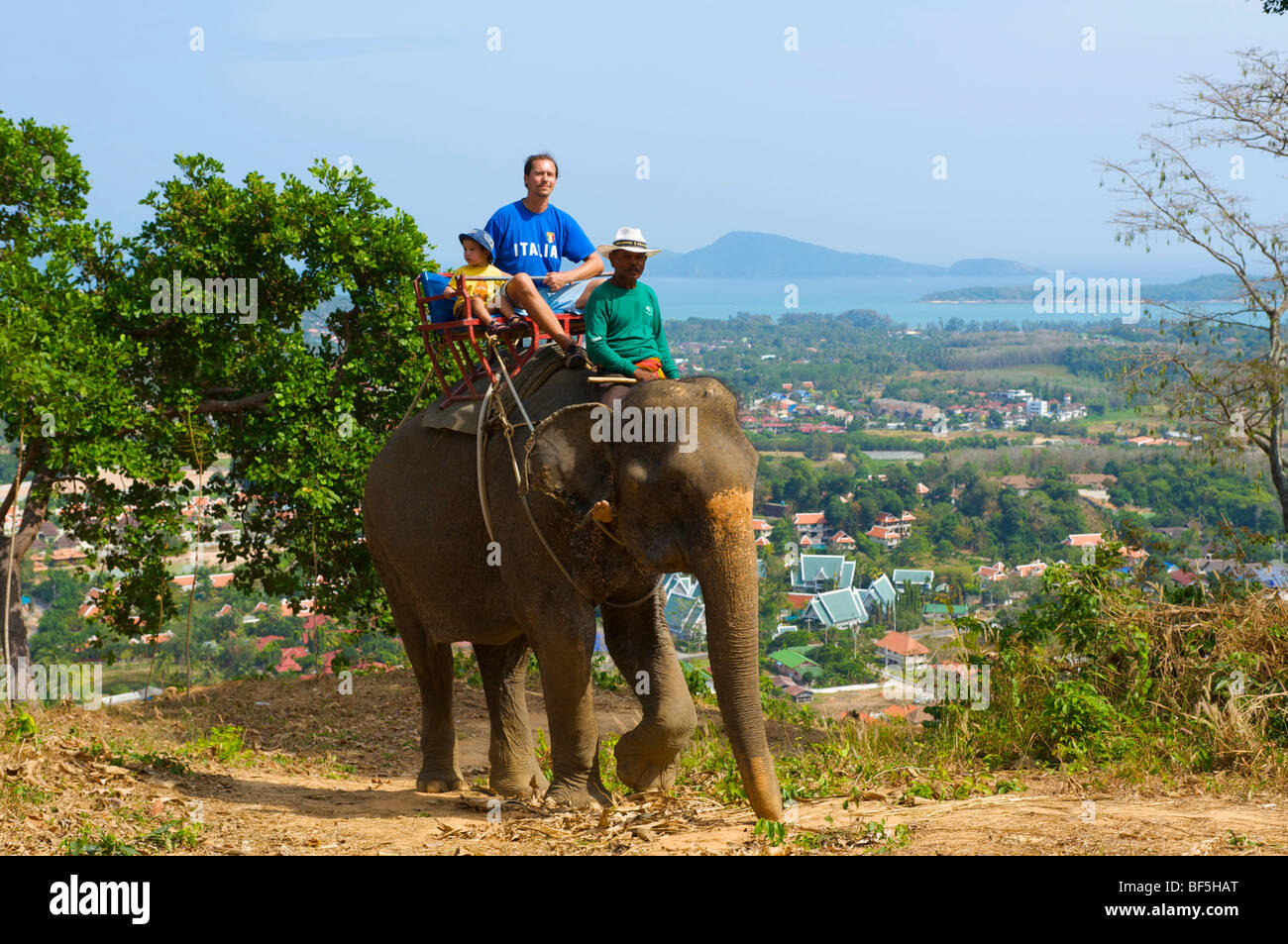 Elephant trekking vicino a Rawai, Isola di Phuket, Thailandia, Asia Foto Stock