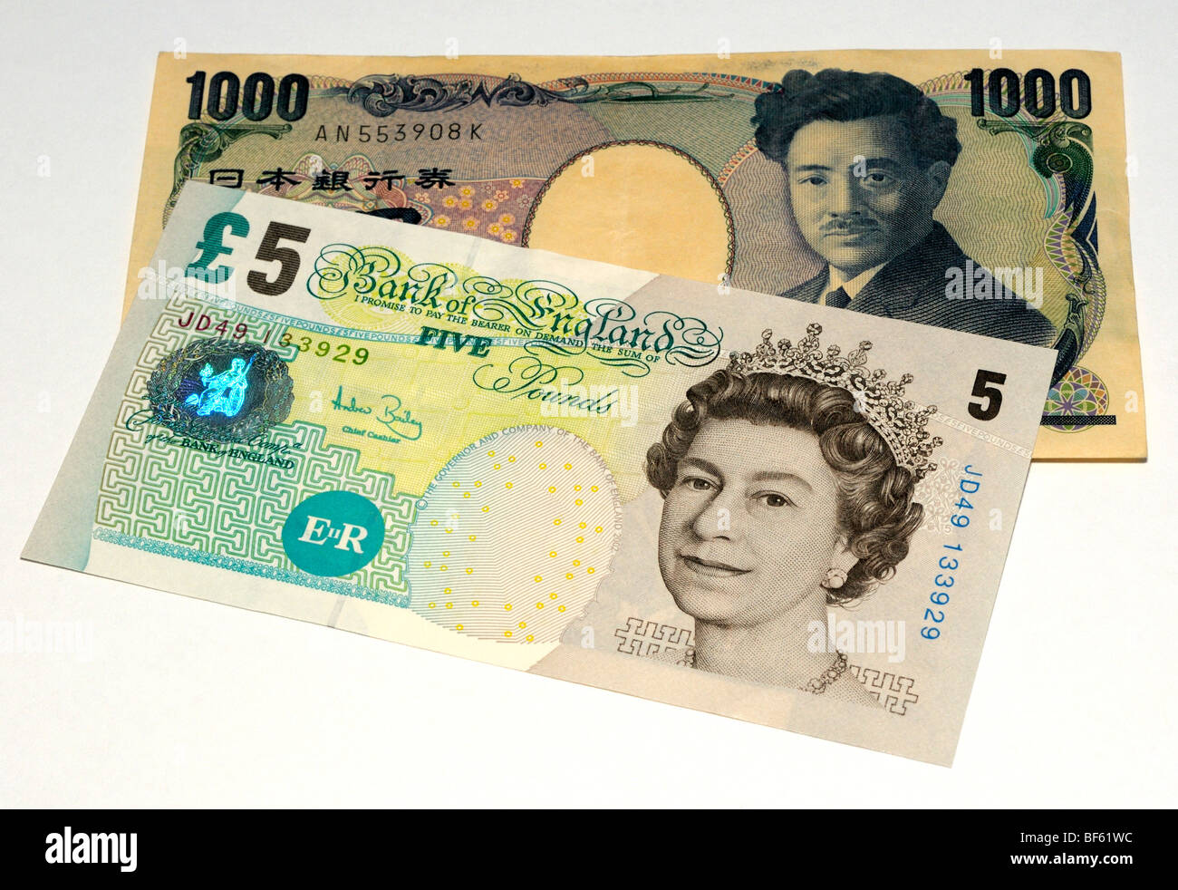 Sterlina britannica e yen giapponese di banconote. Foto Stock