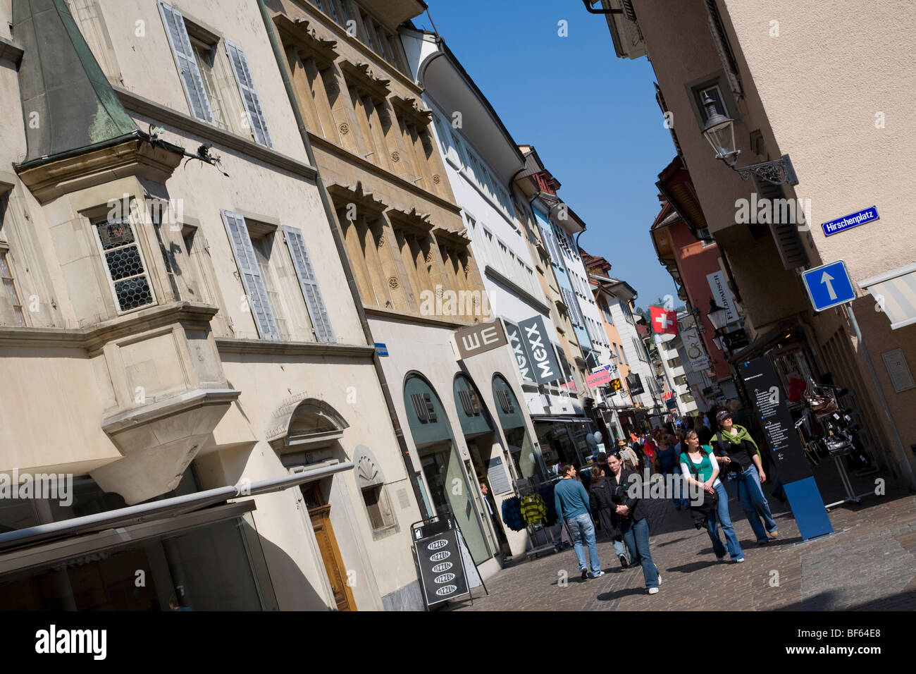 Hirschenplatz, zona pedonale, Shopping Street, Città Vecchia, Lucerna, Svizzera Foto Stock