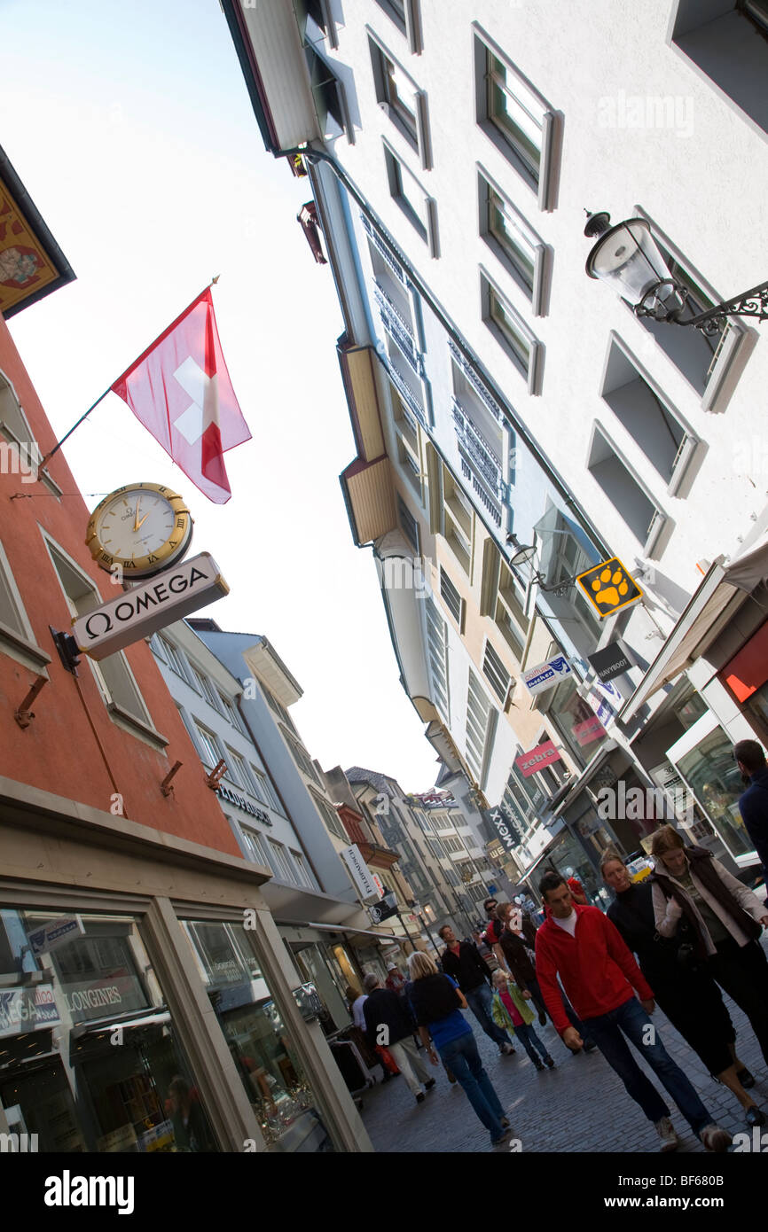 Weggistrasse, zona pedonale, Shopping Street, Città Vecchia, Lucerna, Svizzera Foto Stock