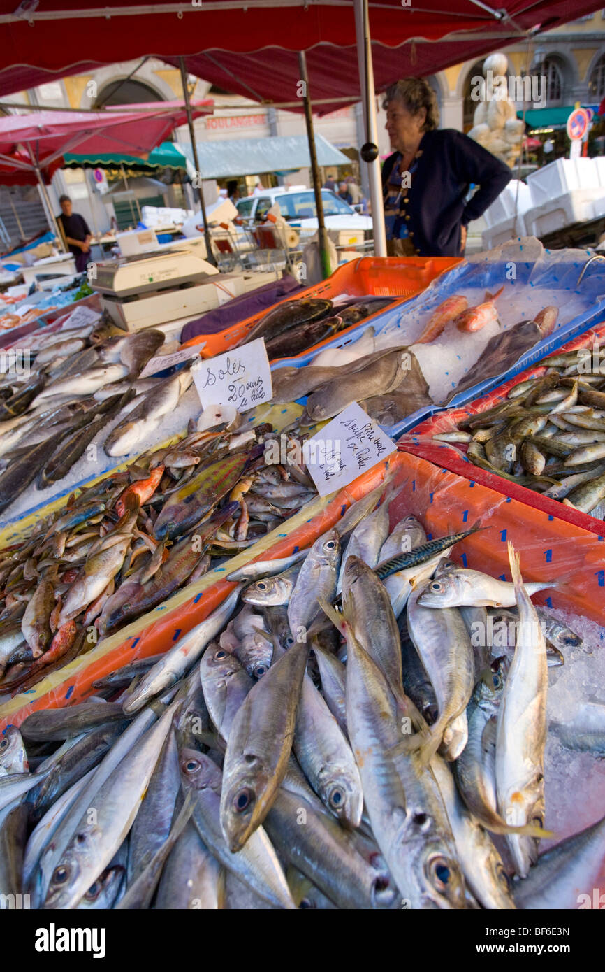 Mercato del Pesce, luogo Saint-Francois, Nizza Cote d Azur, Provenza, Francia Foto Stock