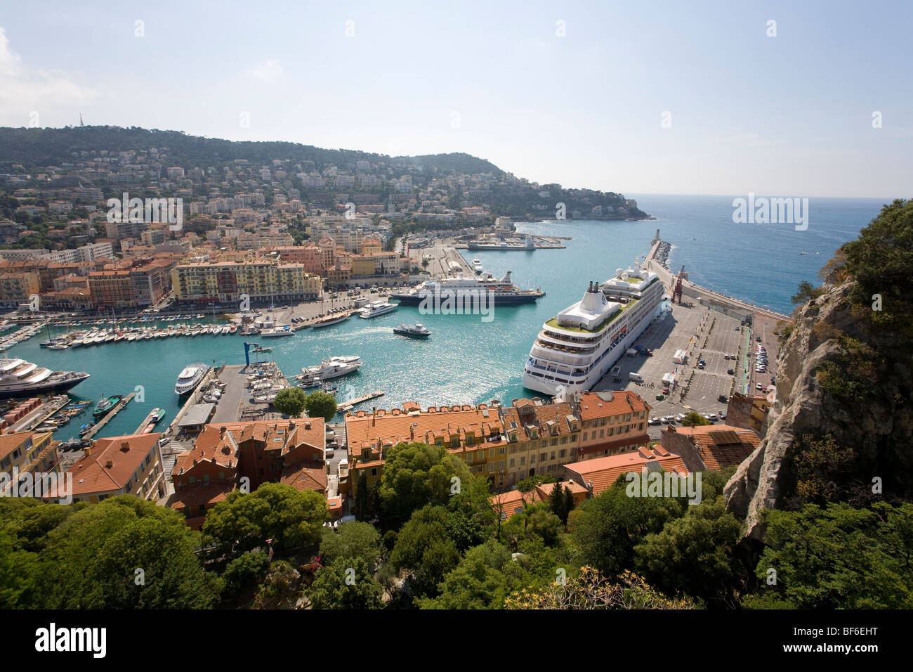 Cityscape, Porto, vista dal Parc Du Chateau, Nizza Cote d Azur, Provenza, Francia Foto Stock