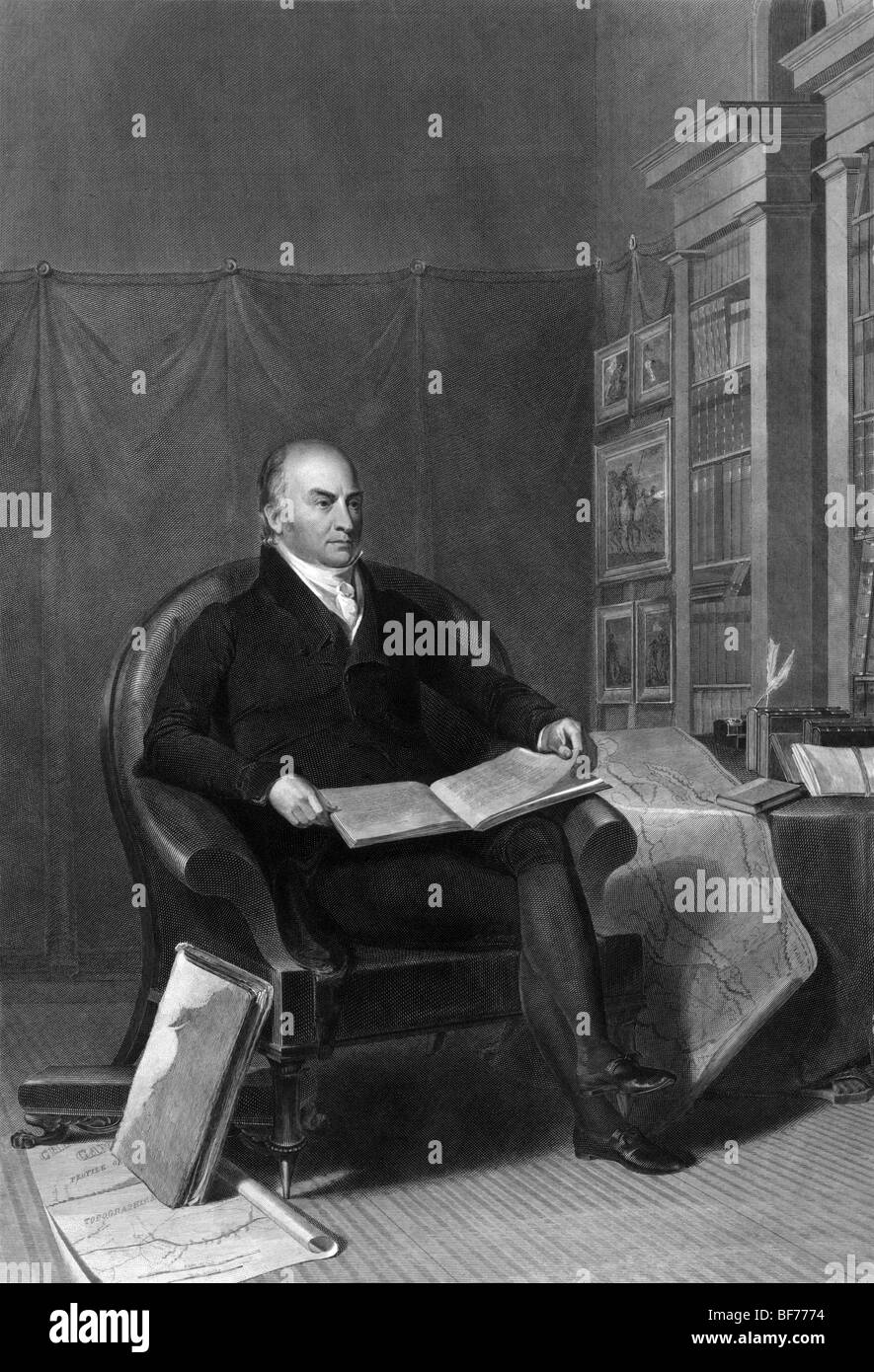 Incisione verticale circa 1826 di John Quincy Adams (1767 - 1848) - il sesto presidente degli Stati Uniti (1825 - 1829). Foto Stock