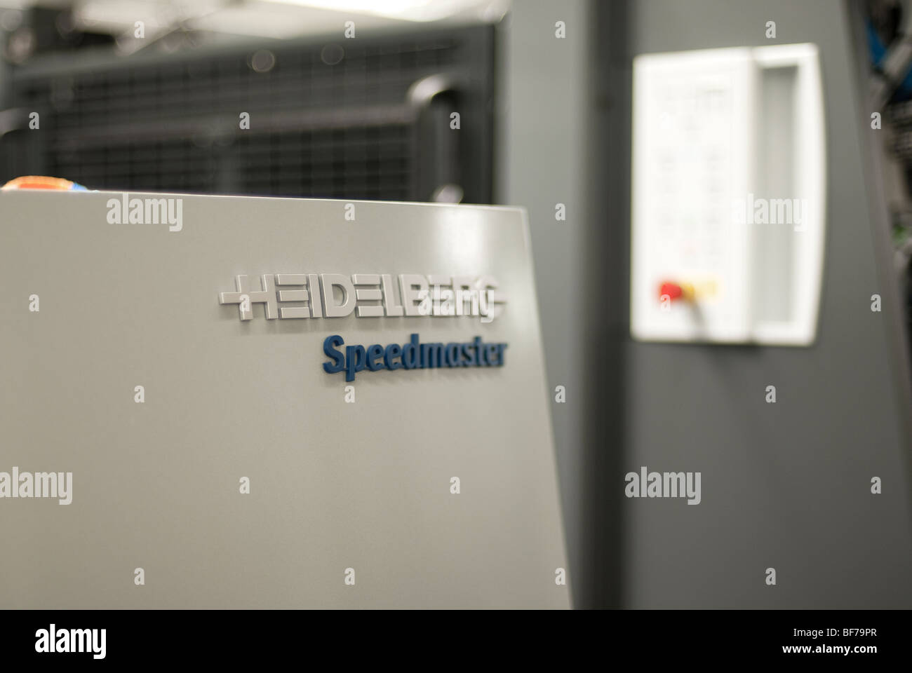 Dettaglio di una Heidelberg Speedmaster sheetfed macchina da stampa offset (XL 75-6-L) Foto Stock
