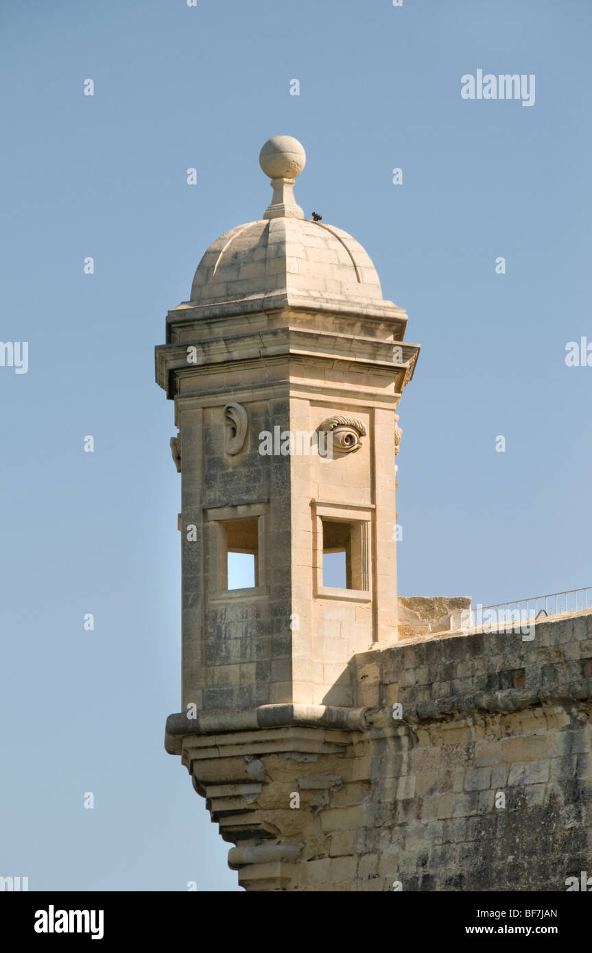 Punto di Senglea Tower guardare occhio orecchio Malta tre città di fronte la città fortificata di La Valletta Foto Stock Punto di Senglea Tower guardare occhio orecchio Malta tre città di fronte la città fortificata di La Valletta Foto Stock