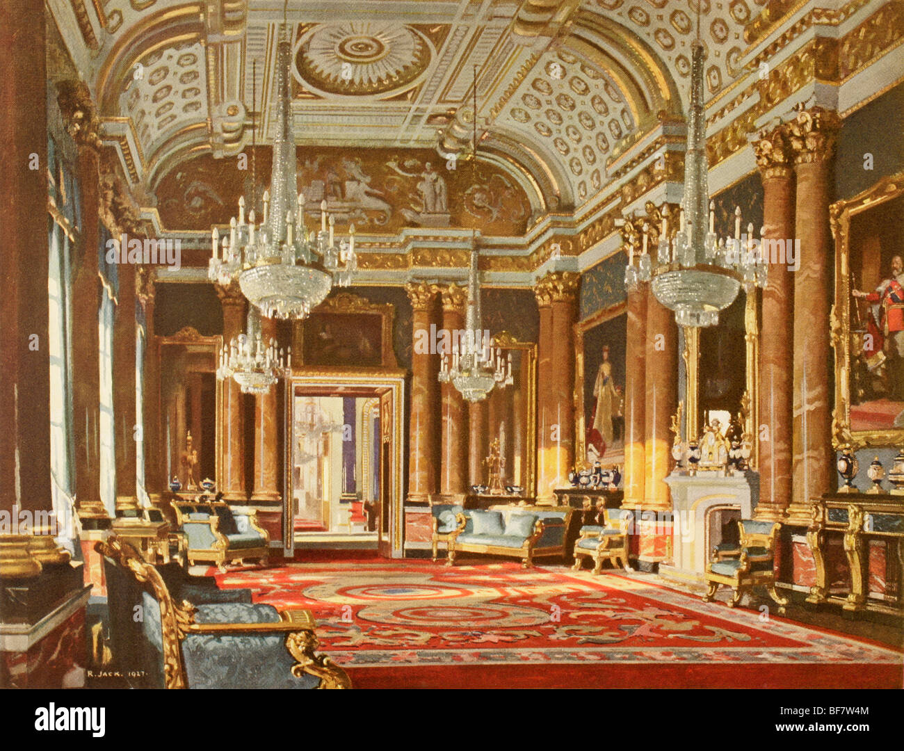Il Blue Drawing Room, precedentemente noto come la sala da ballo, in Buckingham Palace a Londra, Inghilterra. Foto Stock