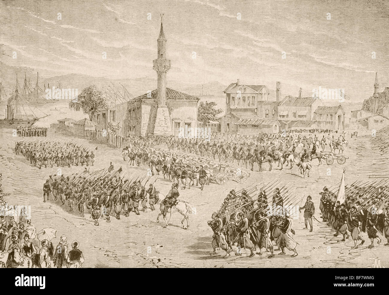 Le truppe turche di imbarcarsi a combattere nella guerra Russo-Turkish 1877-1878 Foto Stock