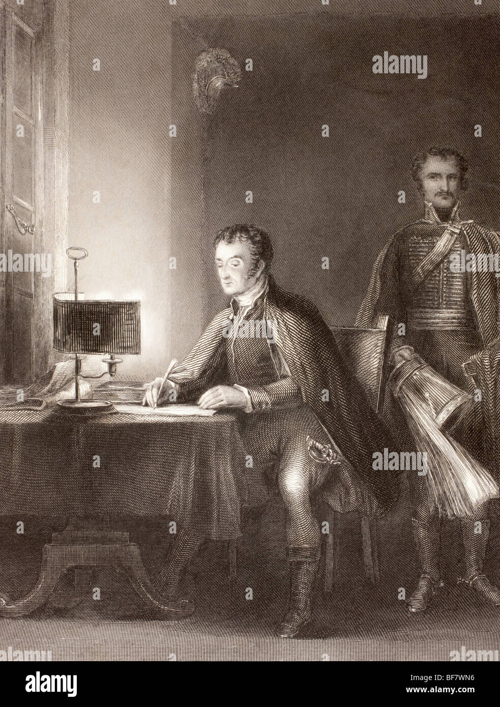 Il Duca di Wellington scrivendo la sua spedizioni. Foto Stock